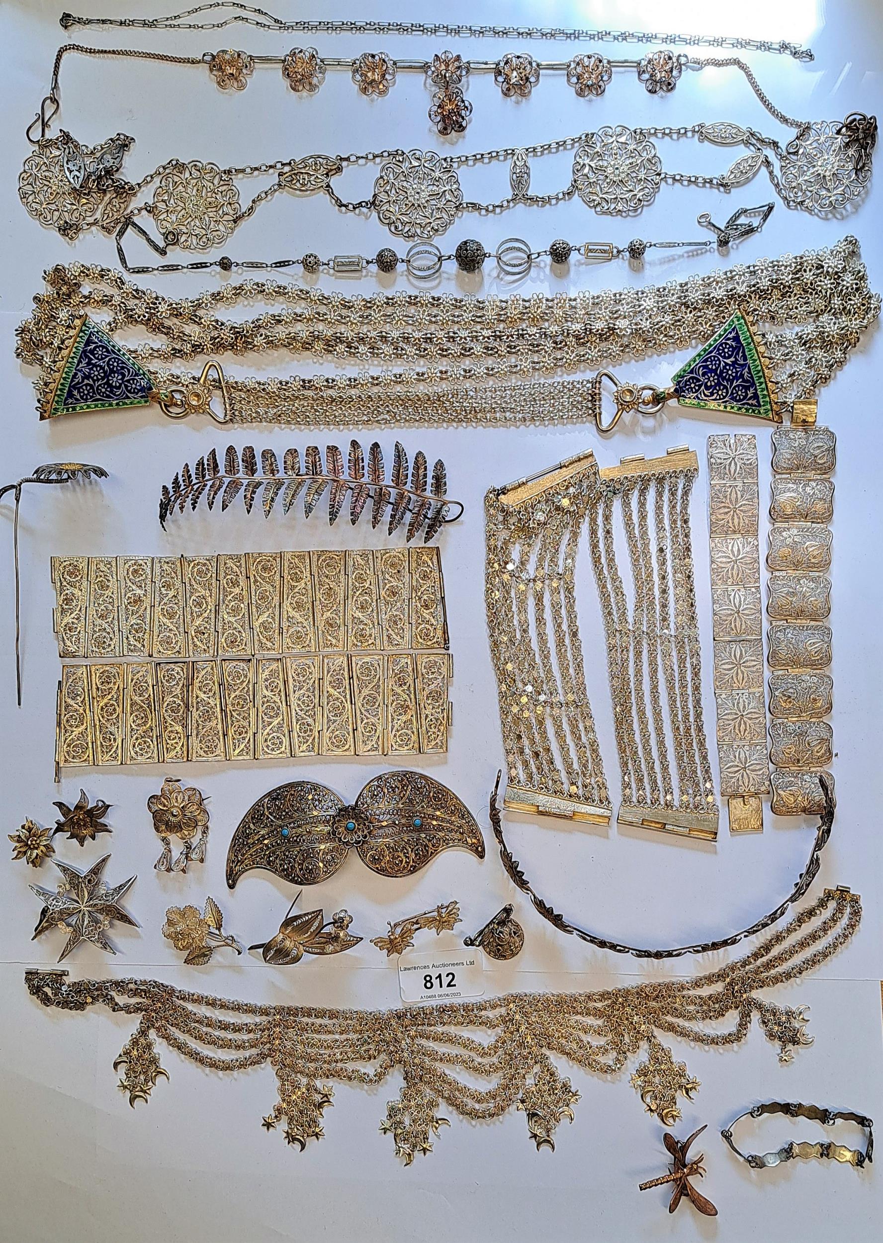 Box containing a quantity of Middle Eastern white metal jewellery, other miscellaneous costume