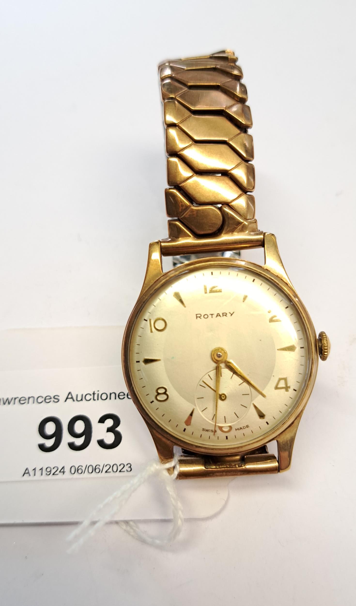 Gentleman's 9ct gold cased Rotary wristwatch, with a metal expanding bracelet strap