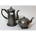 Pewter hot water pot with ebonised handle (at fault) and a pewter teapot