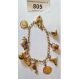 Small 9ct gold charm bracelet with various charms, 11.5g