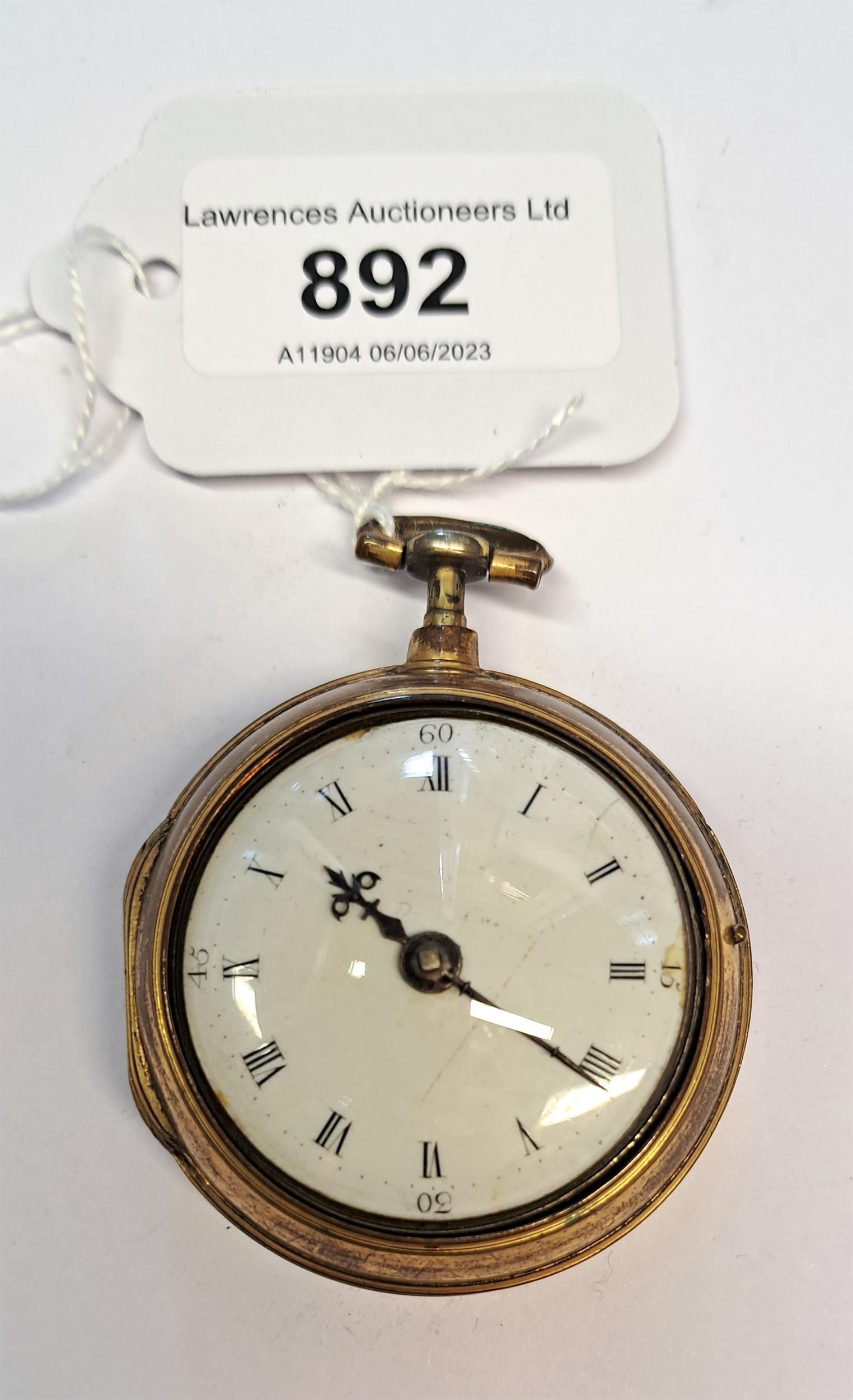 George III pair cased fusee verge pocket watch, the movement inscribed Mullenex Derby, with a silver