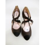 Miu Miu, black and brown suede high heeled sandals with zip to back, size 40.5