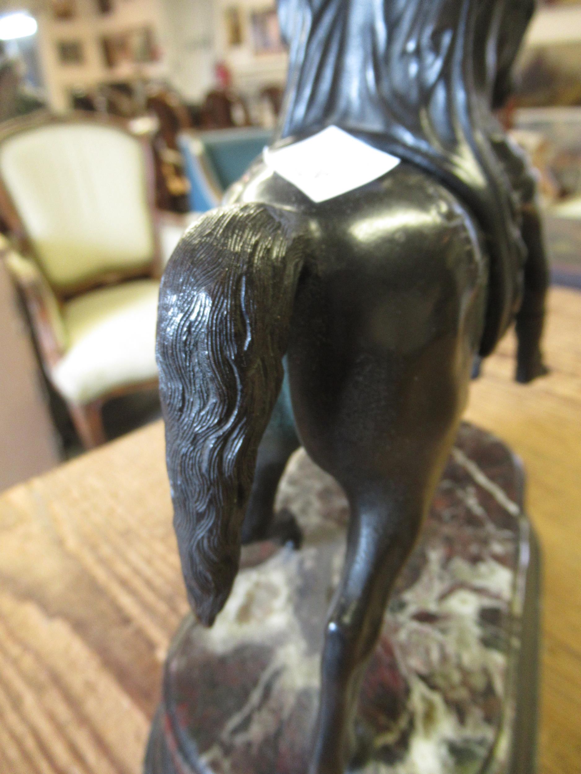 Reproduction dark patinated bronze figure of classical warrior on horseback, 27cms high - Image 7 of 7