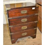 Reproduction mahogany brass mounted military style three drawer bedside cabinet