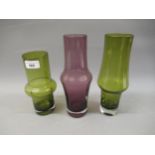 Collection of Riihimaen Lasi Finnish coloured glass vases, and other vases