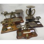 Group of five various early 20th Century letter scales, together with a large brass bank scale