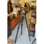 20th Century chrome telescope with wooden tripod stand