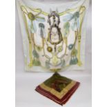 Hermes, ' Frontaux Et Cocardes ' silk scarf designed by Caty Latham, together with another Italian
