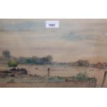 Watercolour over pencil, view on the Thames at Chiswick, signed John Harrison? 1962, 23cms x