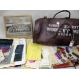 Mid 20th Century leather bag containing a quantity of Intelligence Corps related ephemera