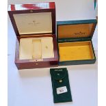 Modern Patek Philippe wristwatch box, together with a Rolex wristwatch box and slip case