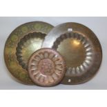 Middle Eastern silvered and coloured Benares type tray, another similar and another smaller copper