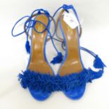 Aquazzura, Firenze, ' Wild Thing ' blue suede sandals with tie fastening, size 41