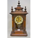 Late 19th / early 20th Century German two train mantel clock with architectural case, the enamel