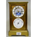 Late 19th / early 20th Century four glass library clock/ barometer, the principal dial with enamel