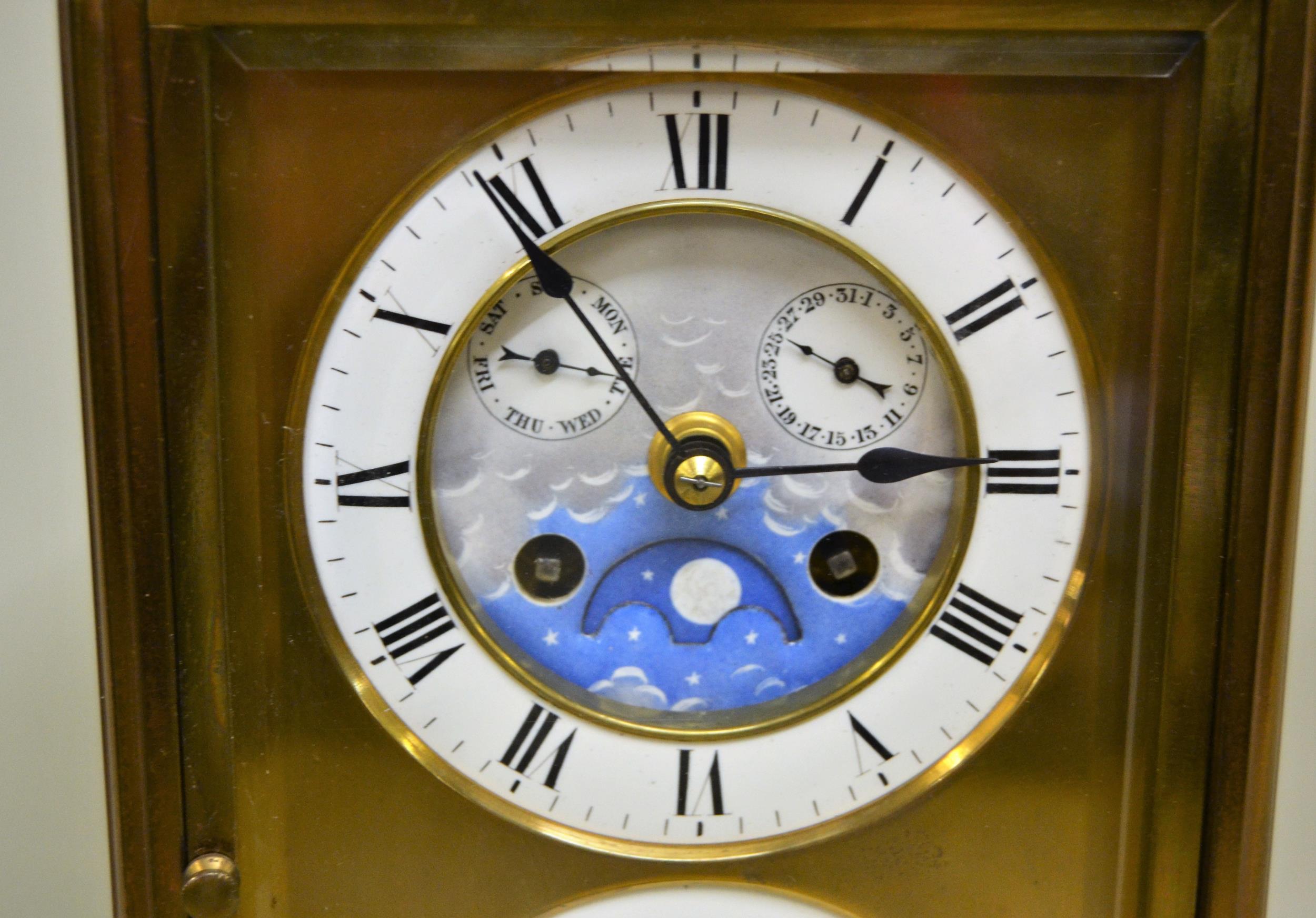 Late 19th / early 20th Century four glass library clock/ barometer, the principal dial with enamel - Image 2 of 5