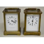 Small brass cased carriage clock, the enamel dial with Roman numerals, signed Mawson, Swan & Morgan,