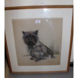 Pencil and pastel portrait of a seated dog, signed Karella, dated '81, framed, 43cms x 40cms