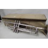 French nickel plated brass trumpet by Aubertin, in original case Condition shown in photos. Buttons,