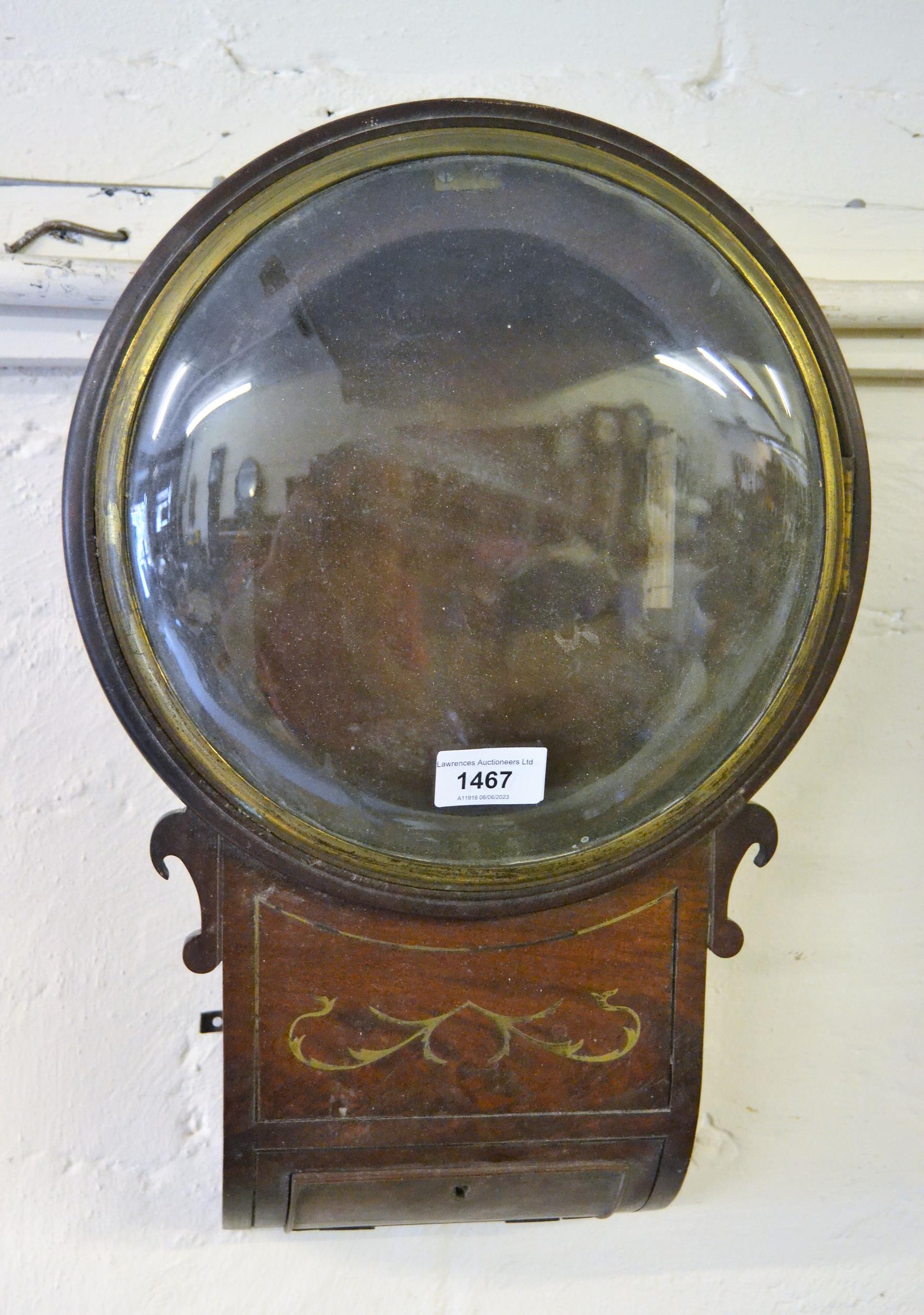 Small Regency mahogany and cut brass inlaid drop dial wall clock case, together with a detached