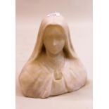 Small carved marble bust of a nun, 28cms high, together with a pair of reproduction composite busts