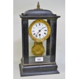 19th Century French ebonised four glass mantel clock by Leroy, Paris, the enamel dial with Roman