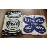 Enamel advertising sign for ' Crisco ', 51cms x 35.5cms together with another, ' Alfred Peats