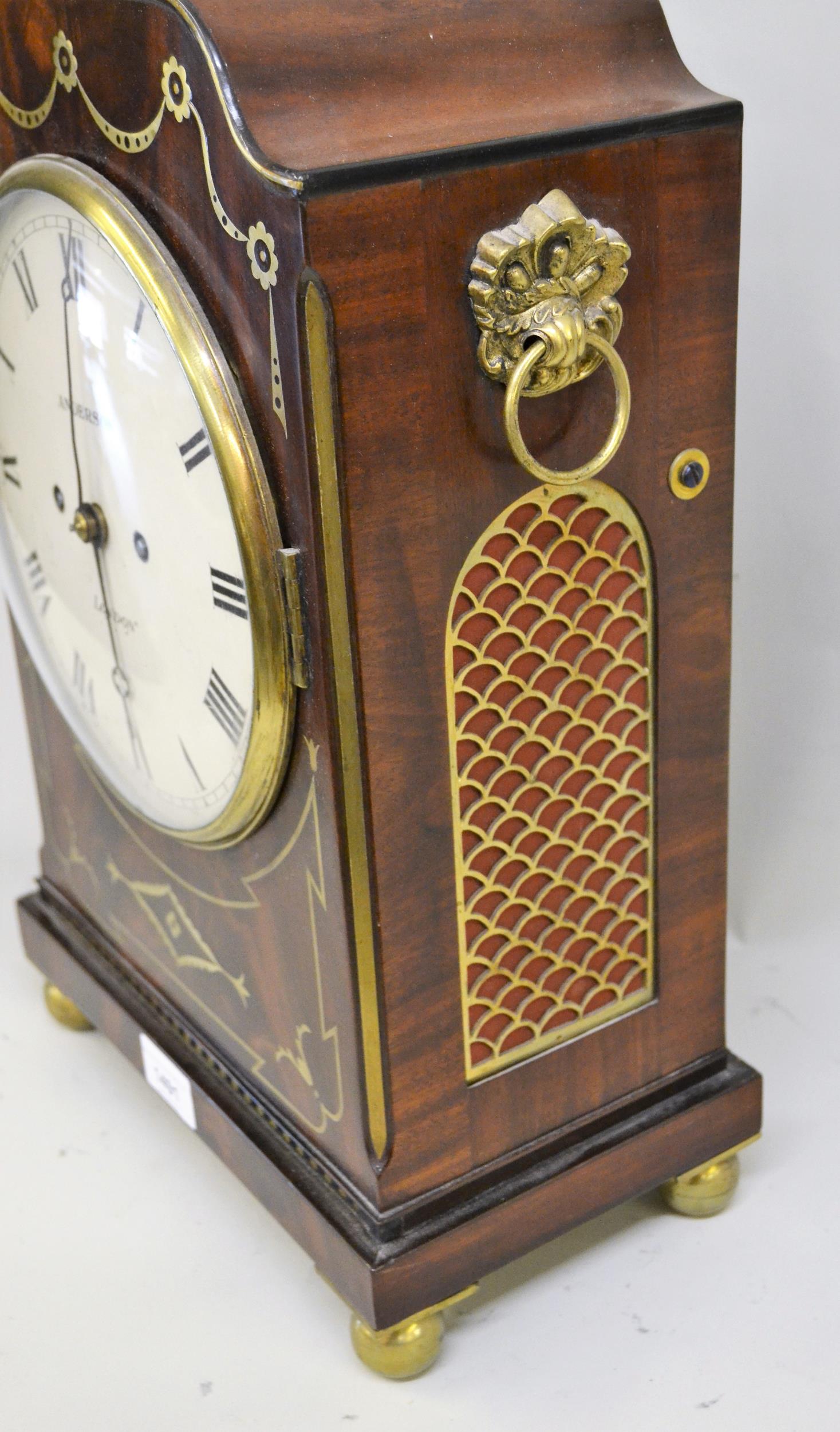 Regency mahogany and cut glass inlaid bracket clock of flattened break arch design, the circular - Image 2 of 7