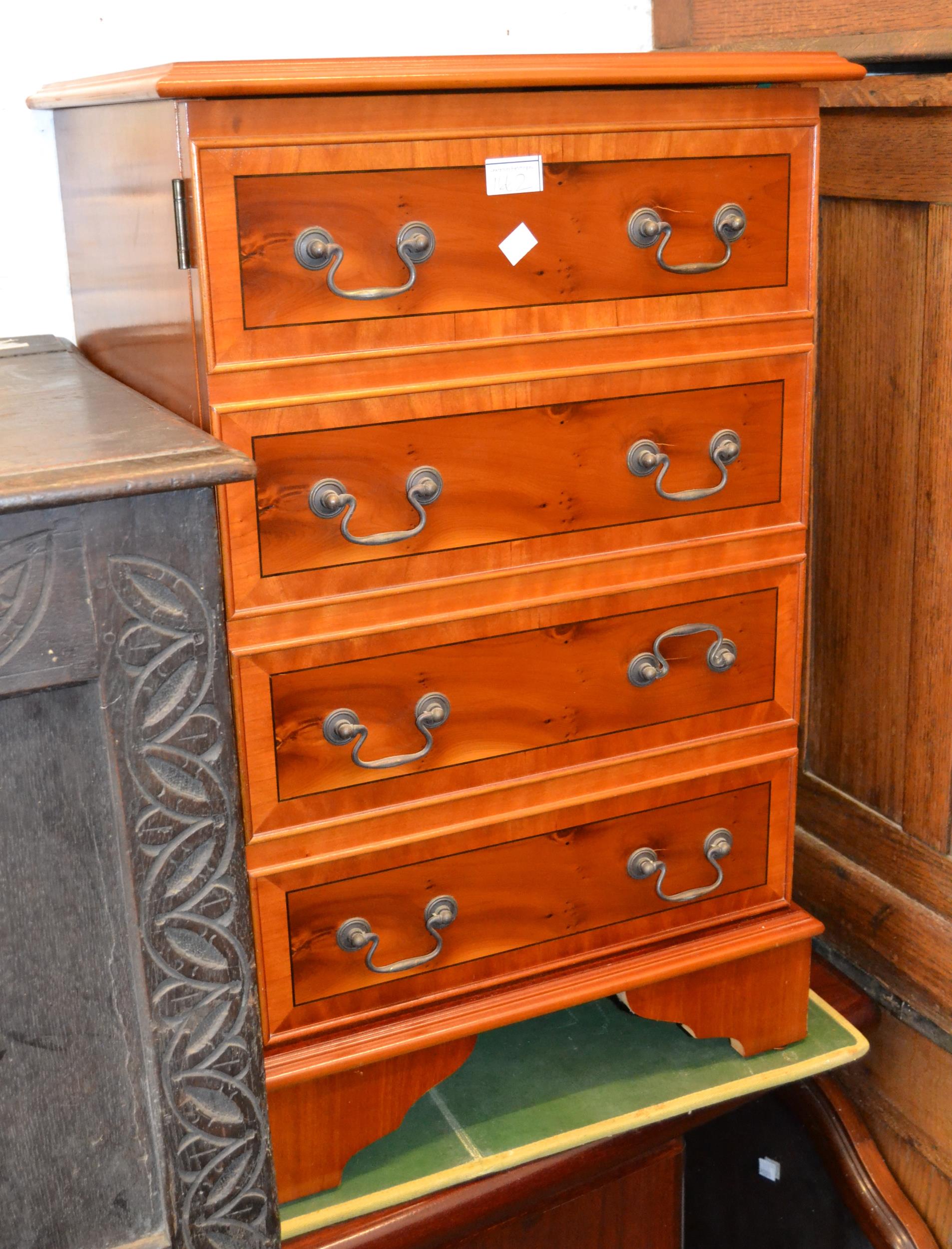 Reproduction yew wood two drawer side table and a similar side cabinet with four simulated drawers - Image 2 of 2