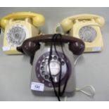 1960's Two-tone Pye telephone and two similar 1970's / 80's cream telephones