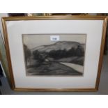 Attributed to Robert Bevan, charcoal drawing, landscape, monogrammed, 21cms x 28cms No further