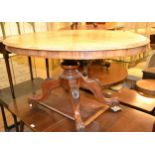 Victorian mahogany oval centre pedestal table, the moulded tilt top above a turned column support