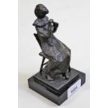 20th Century brown patinated bronze figure of a seated lamp maker, 15cms high
