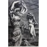 John Buckland Wright, wood engraving, ' Three Bathers ', signed, inscribed and dated '51, 163mm x