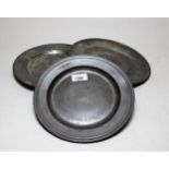 Three various antique pewter plates