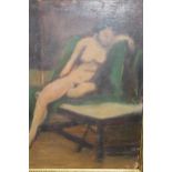 20th Century oil on board, nude study of a seated female, bearing signature Rivers, gilt framed,