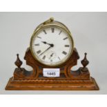 Small 19th Century brass cased drum clock, the enamel dial with Roman numerals and subsidiary