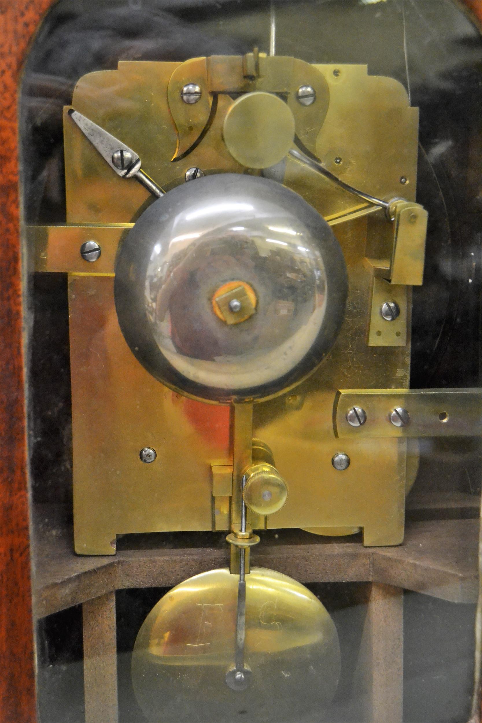 Regency mahogany and cut glass inlaid bracket clock of flattened break arch design, the circular - Image 3 of 7