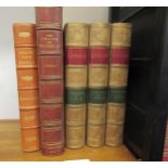 Small quantity of various leather bound books including a three volume set