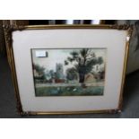 Two early 20th Century naïve watercolour, studies, harbour scene and churchyard scene, signed with