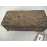 Unusual copper silver plated box depicting World War I battle scene, embossed ' Who Stands If