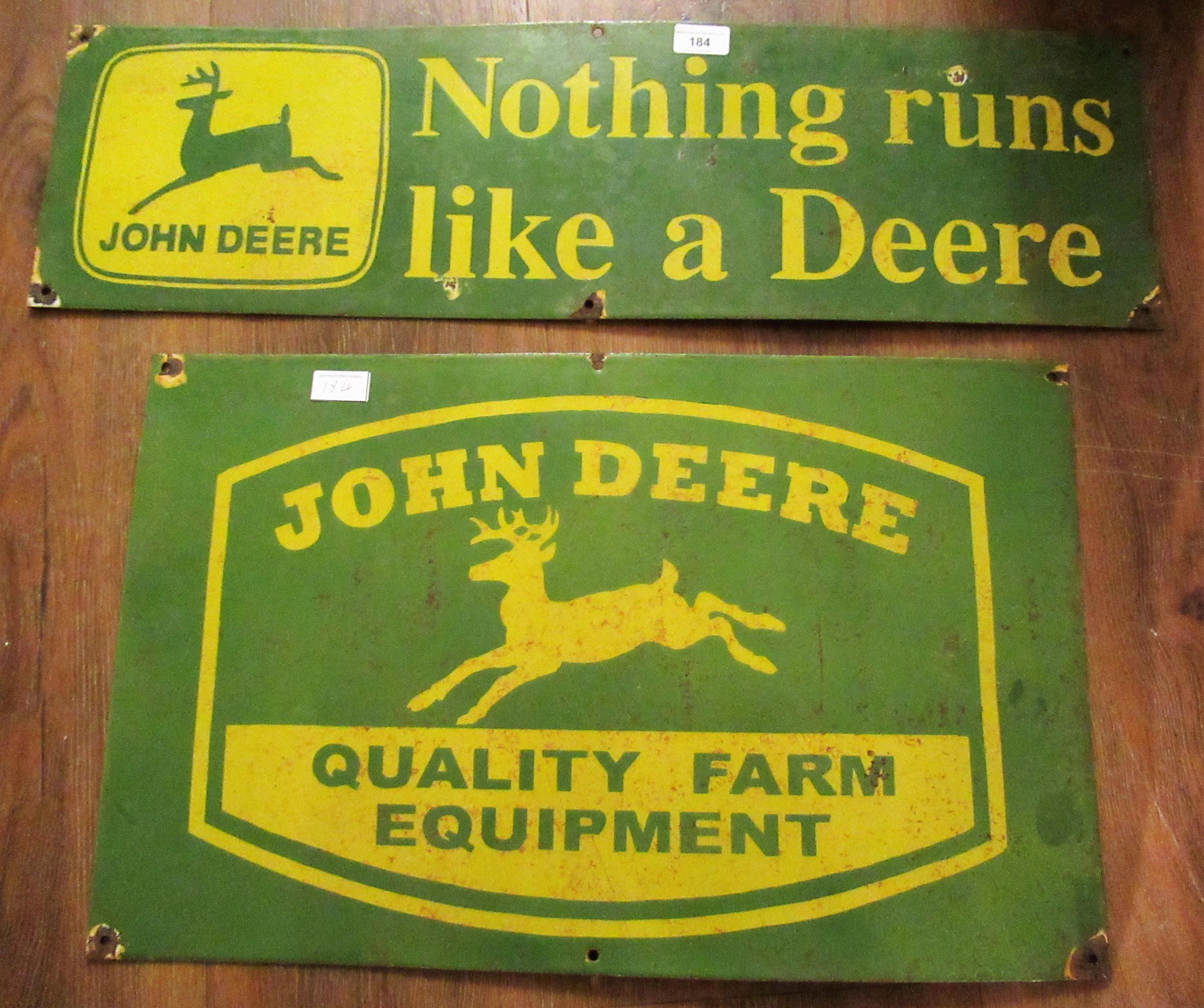 Enamel advertising sign, ' John Deere Quality Farm Equipment ', 38cms x 61cms together with