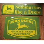 Enamel advertising sign, ' John Deere Quality Farm Equipment ', 38cms x 61cms together with