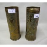 Pair of embossed brass Trench art shell cases, 1902 and 1917