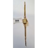 Ladies 9ct gold cased wristwatch with 9ct gold articulated bracelet by Trebex, 16.5g gross