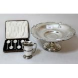 20th Century Birmingham silver pedestal comport, 13oz t, together with a small Birmingham silver