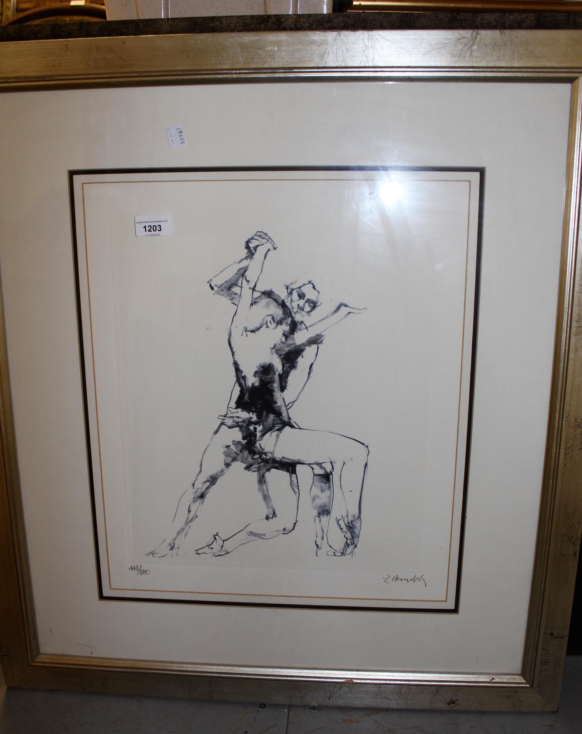 Z. Heindel, Limited Edition coloured print No.448 of 500, study of dancers, framed, 47cms x 40cms,