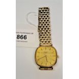 Gentleman's gold plated Longines wristwatch on a 9ct gold articulated bracelet strap, the gilt