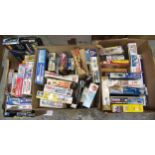 Three boxes containing a large quantity of various plastic model aircraft kits, including Airfix,