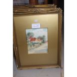 Set of six small 1930's watercolours, village and rural scenes, gilt framed